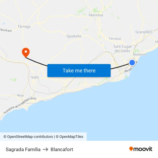 Sagrada Família to Blancafort map