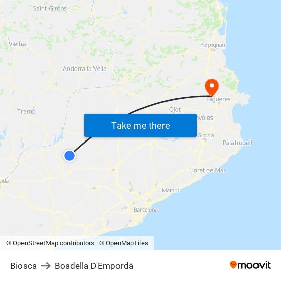 Biosca to Boadella D'Empordà map