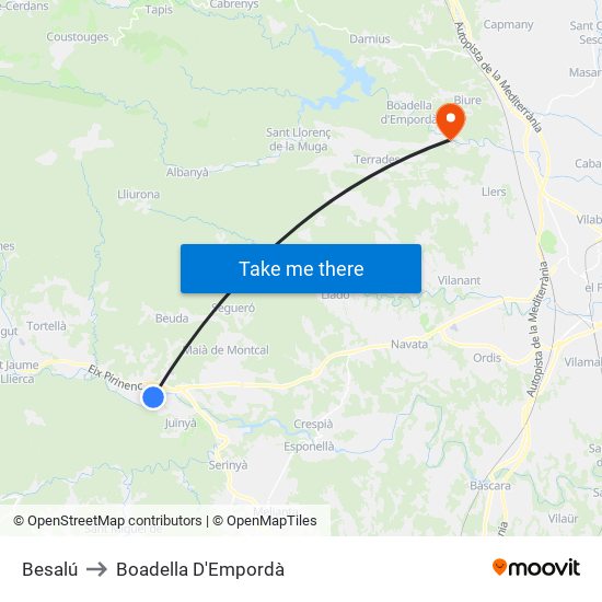 Besalú to Boadella D'Empordà map