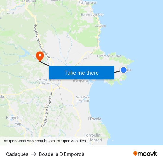 Cadaqués to Boadella D'Empordà map