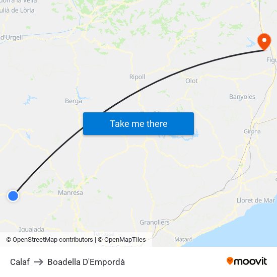 Calaf to Boadella D'Empordà map