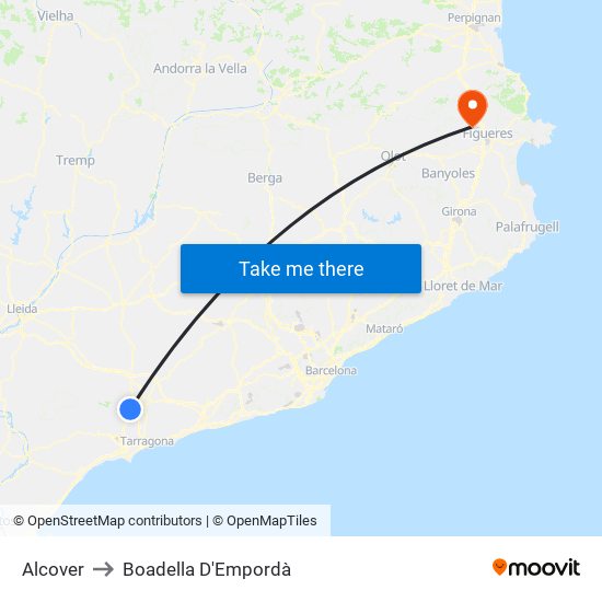 Alcover to Boadella D'Empordà map
