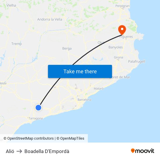 Alió to Boadella D'Empordà map