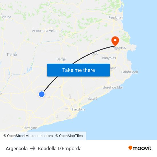 Argençola to Boadella D'Empordà map
