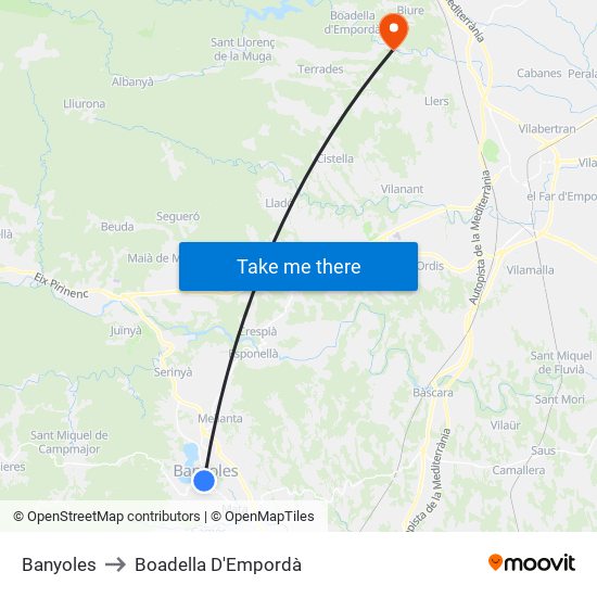 Banyoles to Boadella D'Empordà map