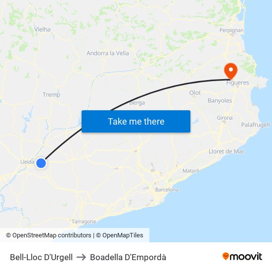 Bell-Lloc D'Urgell to Boadella D'Empordà map