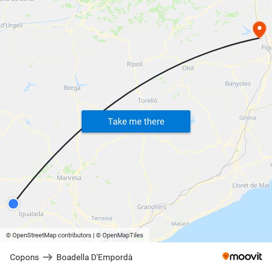 Copons to Boadella D'Empordà map