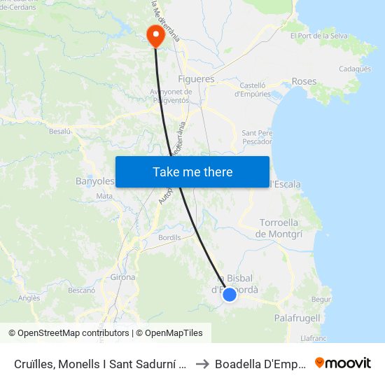 Cruïlles, Monells I Sant Sadurní De L'He to Boadella D'Empordà map