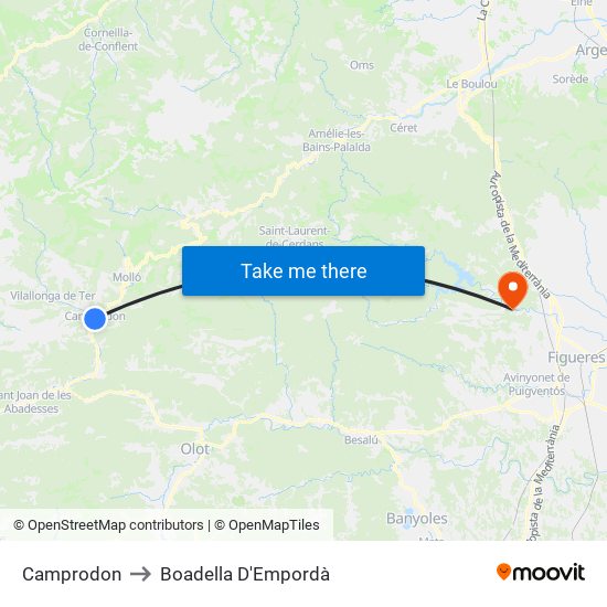 Camprodon to Boadella D'Empordà map