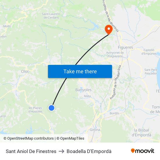 Sant Aniol De Finestres to Boadella D'Empordà map