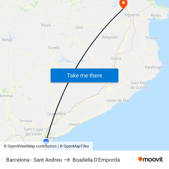 Barcelona - Sant Andreu to Boadella D'Empordà map