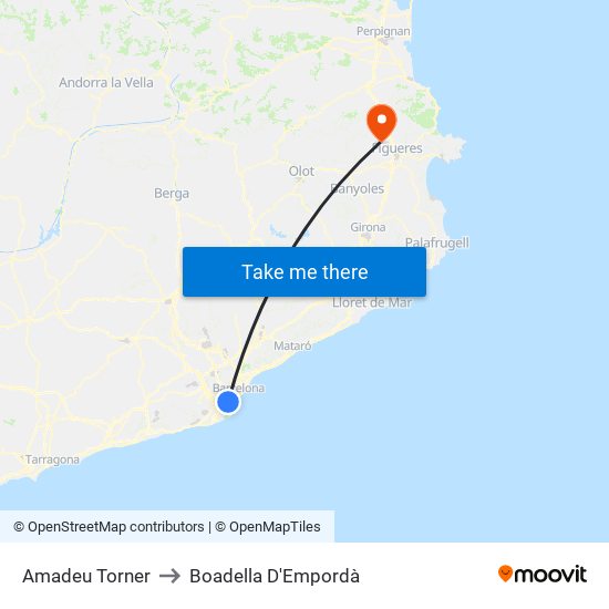 Amadeu Torner to Boadella D'Empordà map