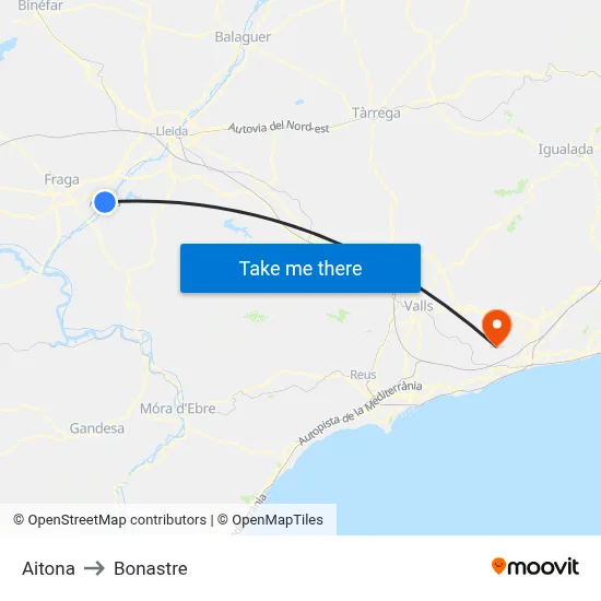 Aitona to Bonastre map