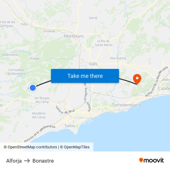 Alforja to Bonastre map