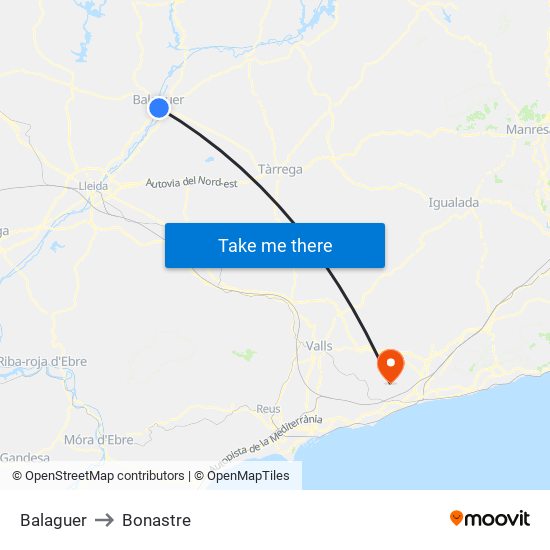 Balaguer to Bonastre map