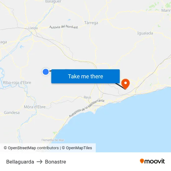 Bellaguarda to Bonastre map