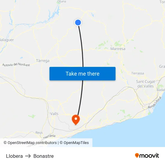 Llobera to Bonastre map