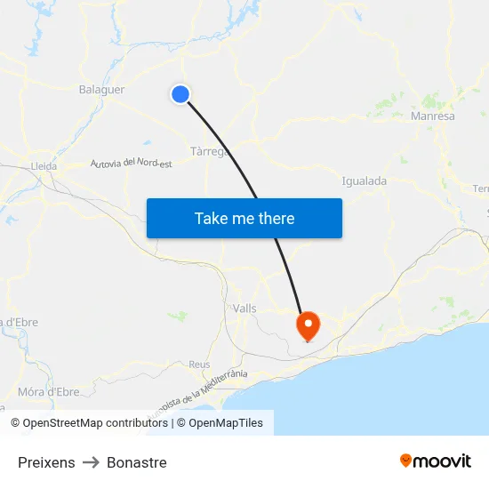Preixens to Bonastre map