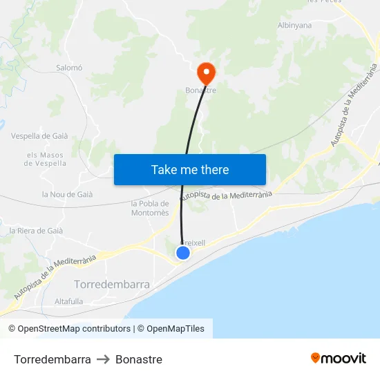 Torredembarra to Bonastre map
