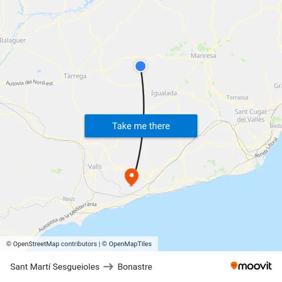 Sant Martí Sesgueioles to Bonastre map