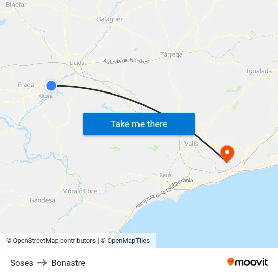 Soses to Bonastre map