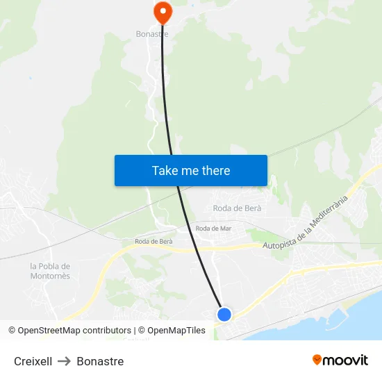 Creixell to Bonastre map