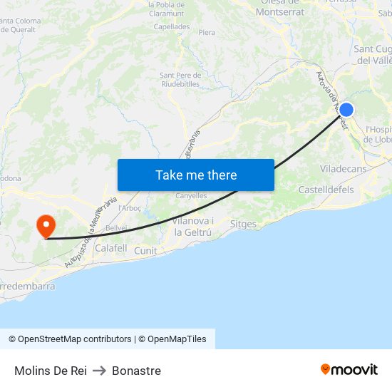 Molins De Rei to Bonastre map