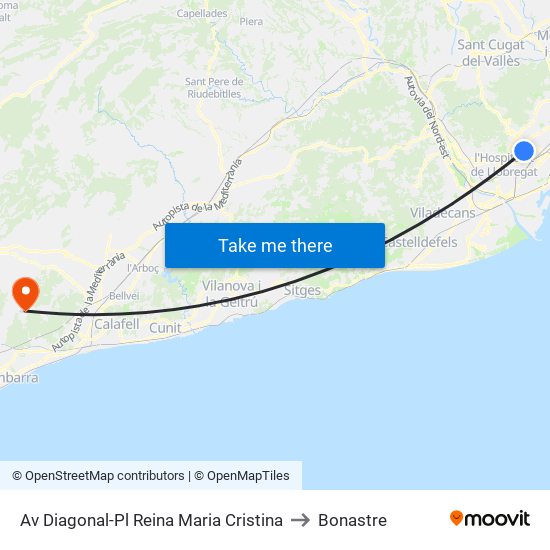 Av Diagonal-Pl Reina Maria Cristina to Bonastre map