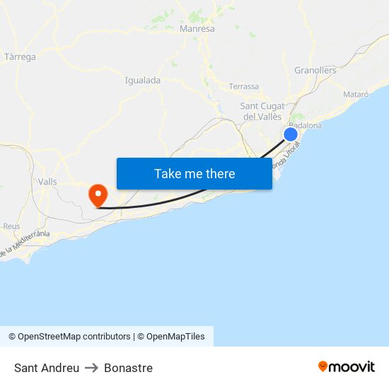 Sant Andreu to Bonastre map