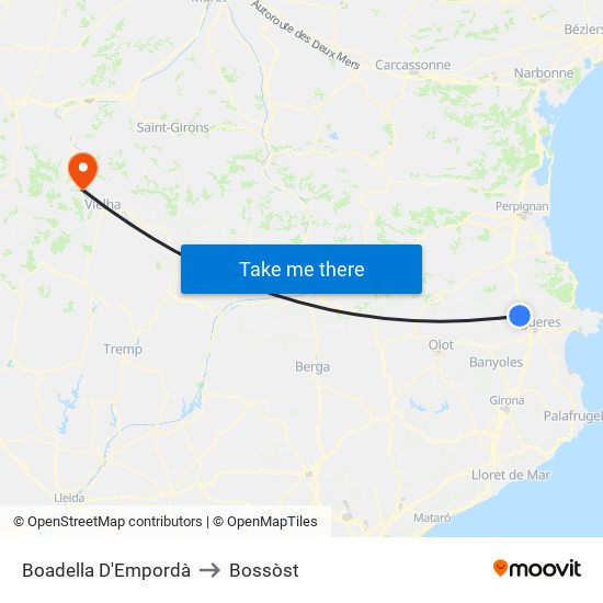 Boadella D'Empordà to Bossòst map