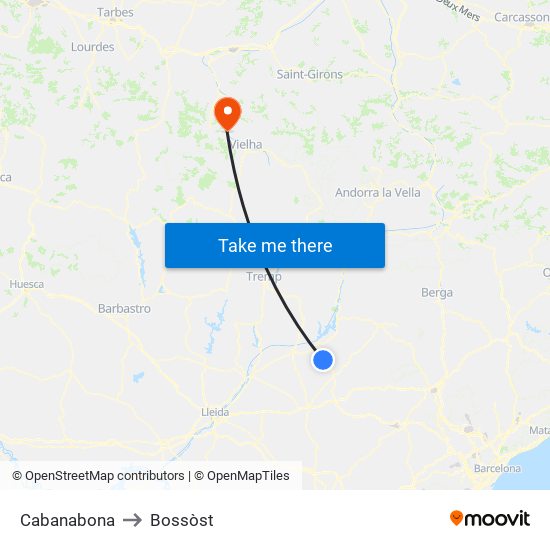 Cabanabona to Bossòst map
