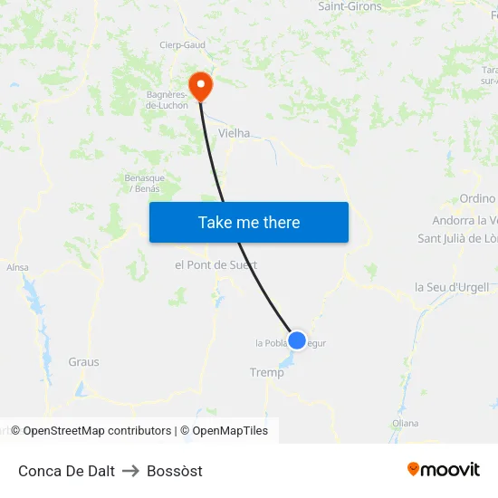 Conca De Dalt to Bossòst map