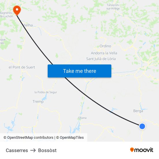 Casserres to Bossòst map