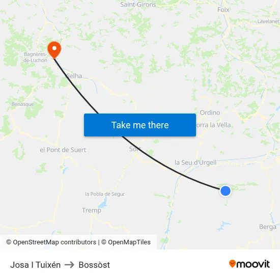 Josa I Tuixén to Bossòst map
