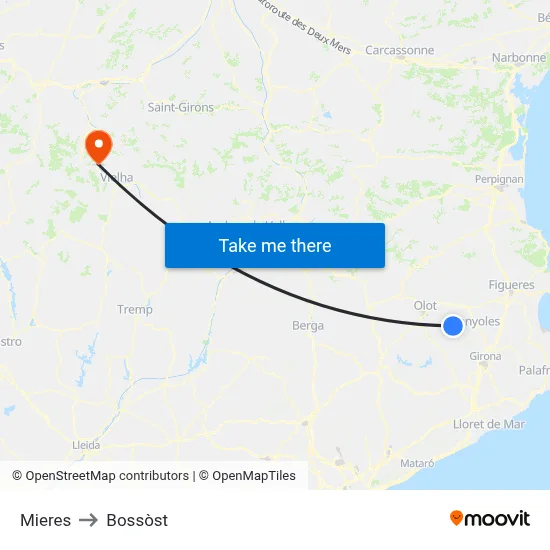 Mieres to Bossòst map