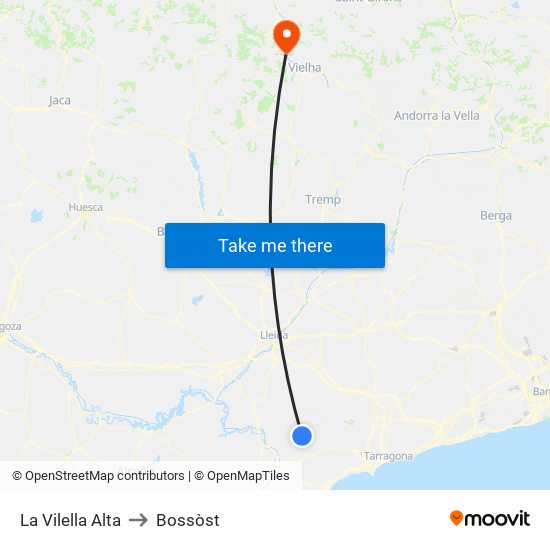 La Vilella Alta to Bossòst map
