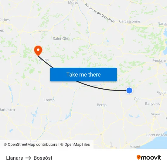 Llanars to Bossòst map