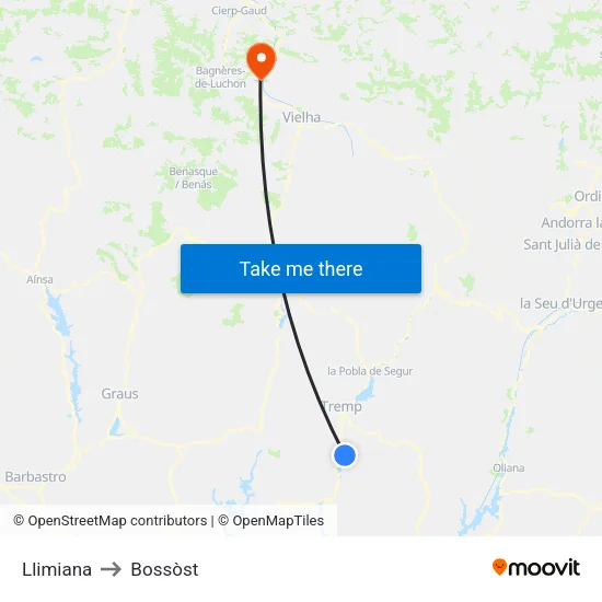 Llimiana to Bossòst map