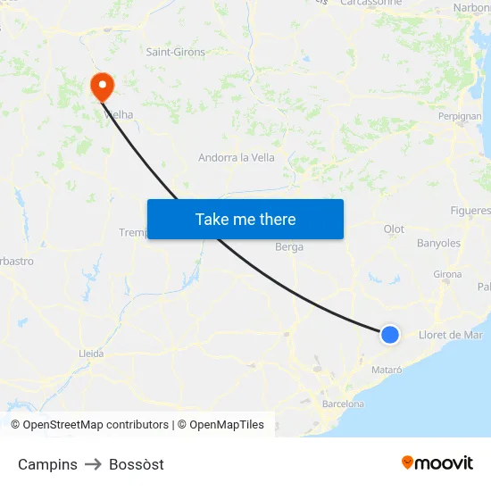 Campins to Bossòst map