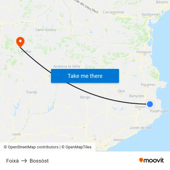Foixà to Bossòst map