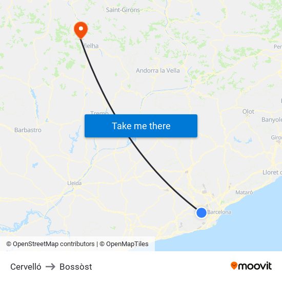 Cervelló to Bossòst map