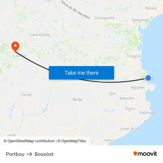 Portbou to Bossòst map