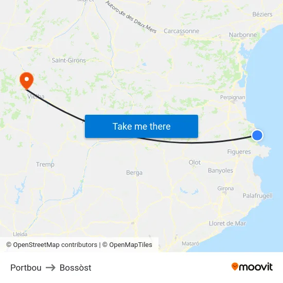 Portbou to Bossòst map