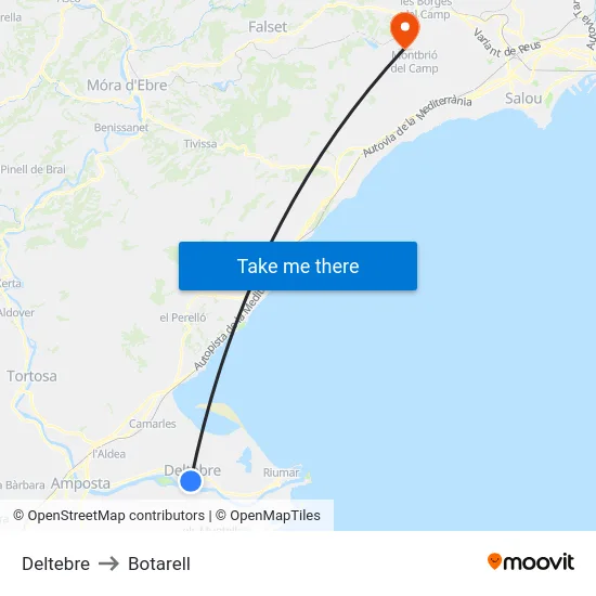 Deltebre to Botarell map