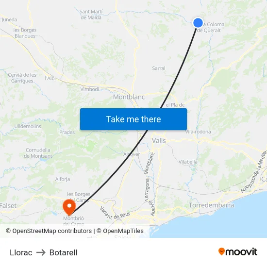 Llorac to Botarell map