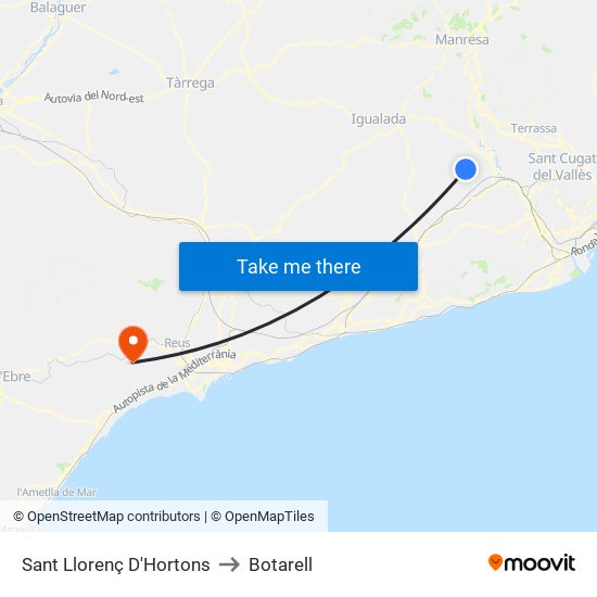 Sant Llorenç D'Hortons to Botarell map
