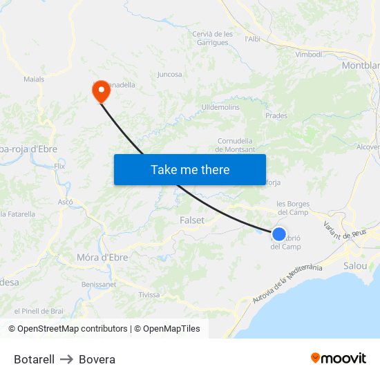 Botarell to Bovera map