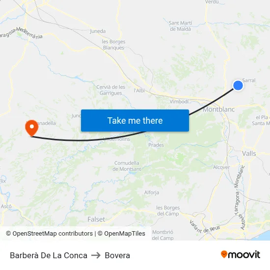 Barberà De La Conca to Bovera map
