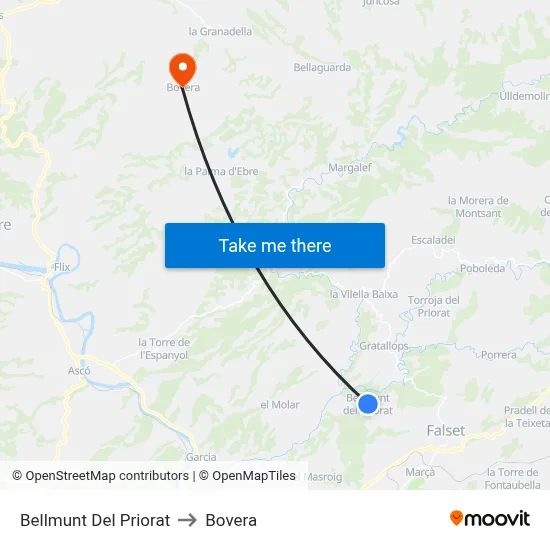 Bellmunt Del Priorat to Bovera map