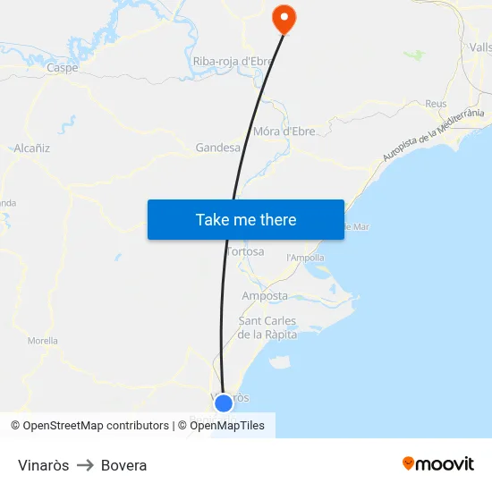 Vinaròs to Bovera map